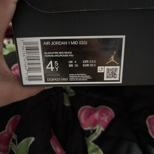 Jordan Air 1 Mid GS Black and Fire Red